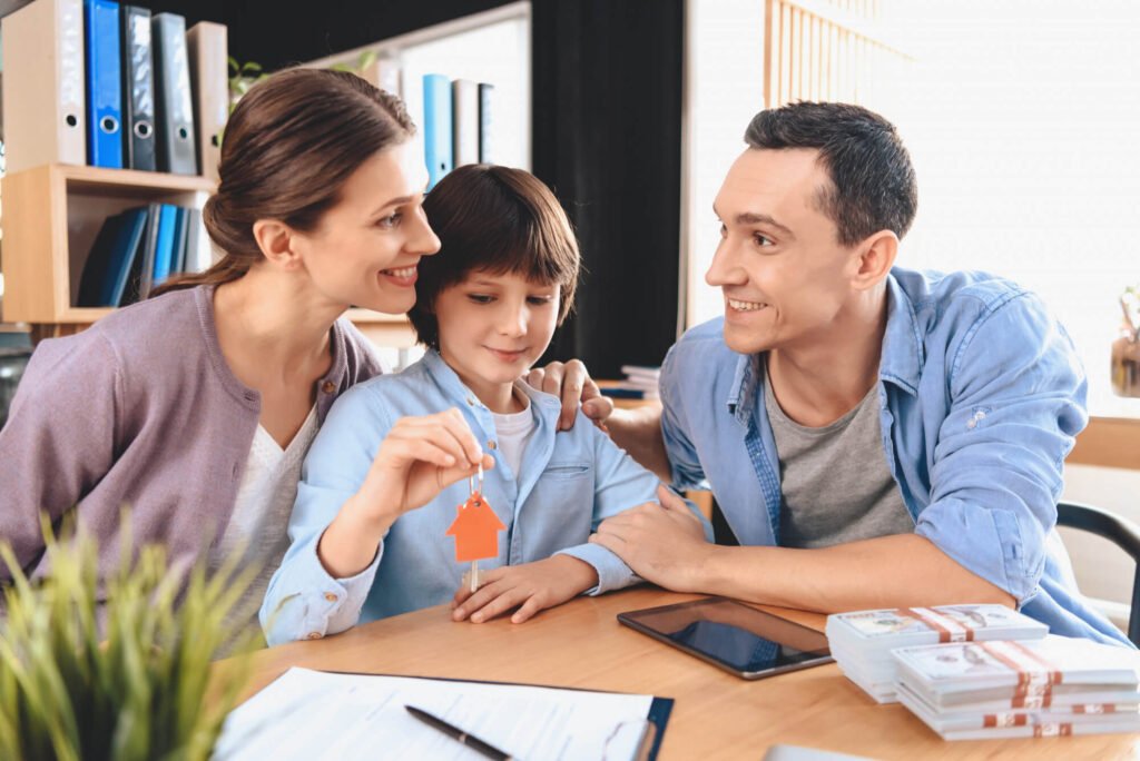 Parents selecting life insurance policy for children future