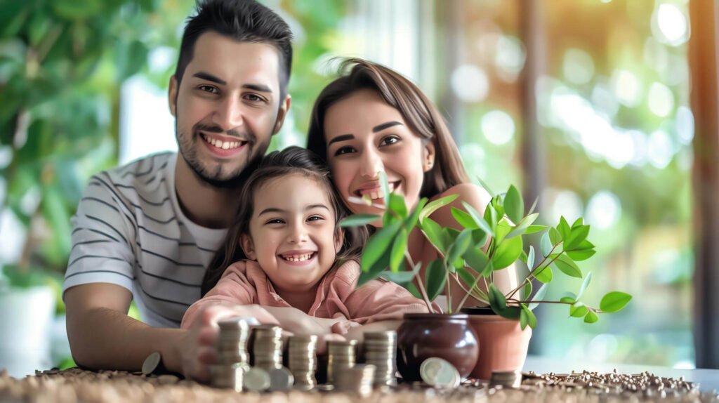 Financial advisor helping family plan long term mutual fund investments
